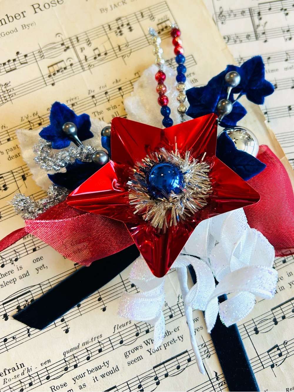 Vintage repurposed holiday 4th of July corsage